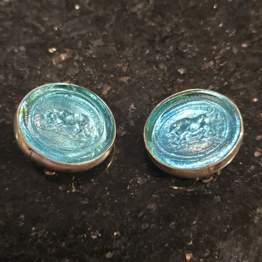 Rebecca Collins Bless our Earth Intaglio Glass Collectors Teal Clip on E…